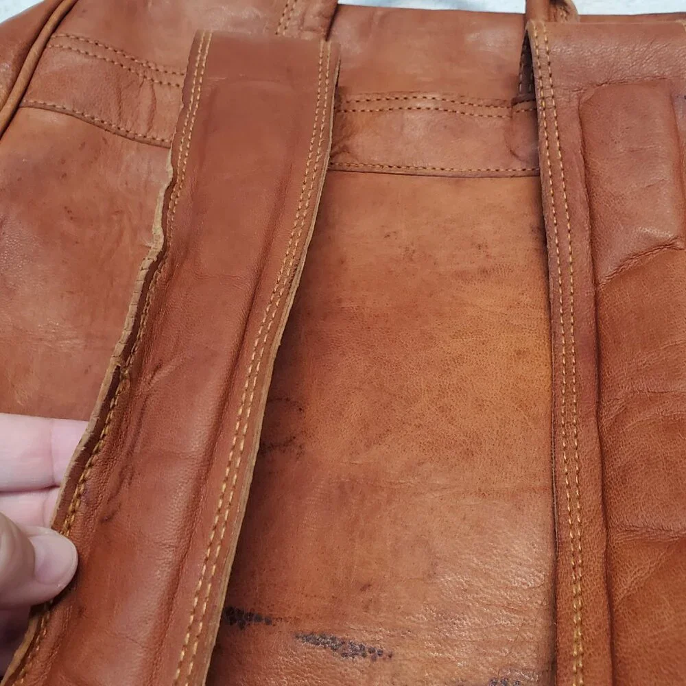 Vintage Tan Leather Large Bag Backpack Classic Bohemian Retro Academia Statement